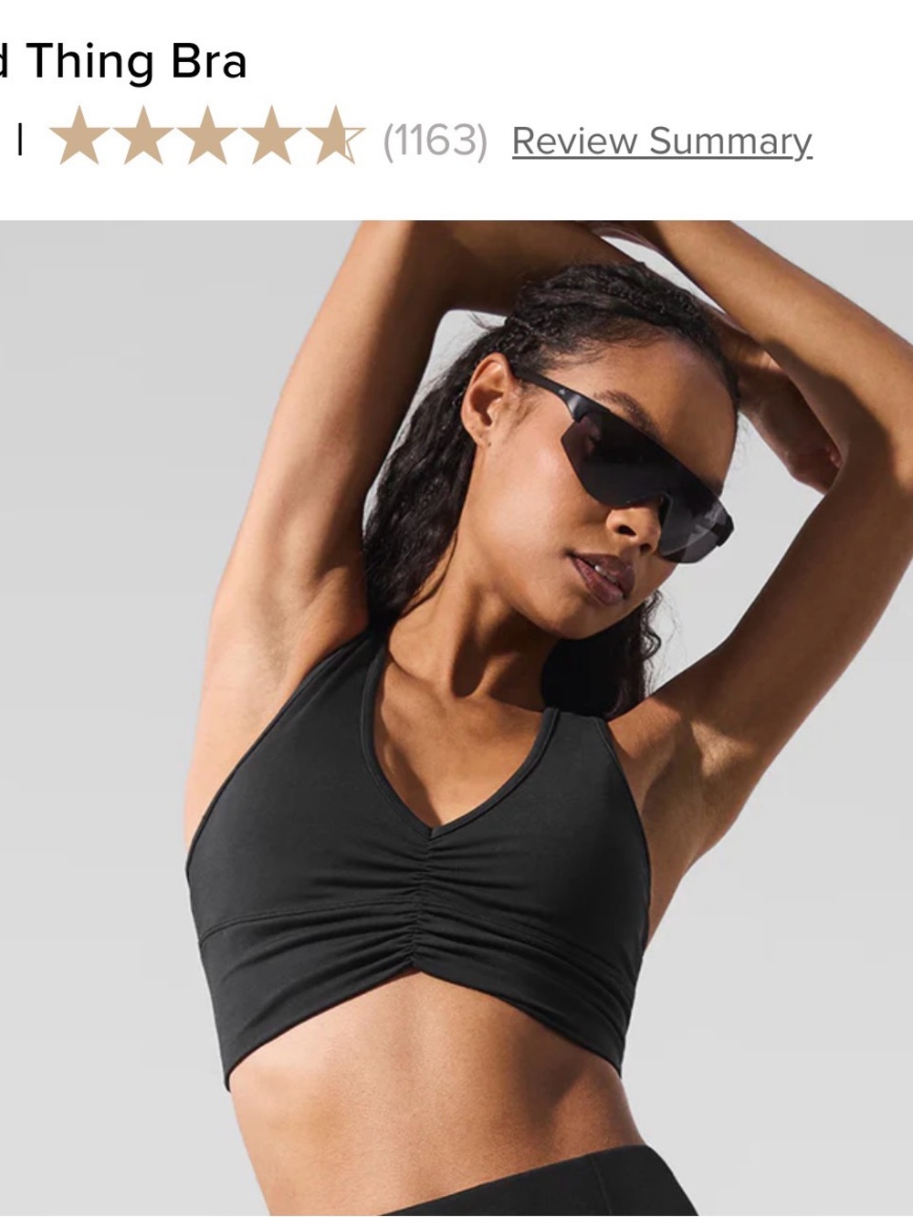 ALO Yoga Black Ruched V-Neck Sports Bra — Sleek Support